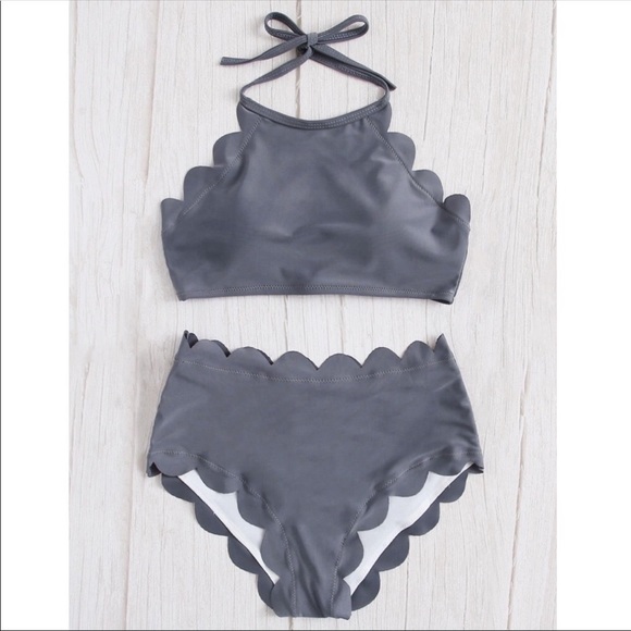 1 LEFT! SALE 🎉 Gray Halter Bikini Trim Swimsuit - Picture 3 of 4